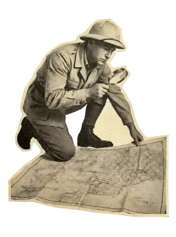 An explorer studying a map